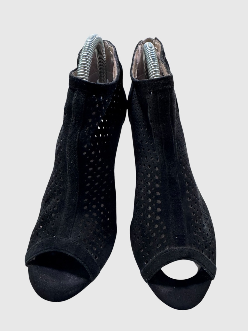 INC International Concepts Black Perforated Peep-Toe Suede Ankle Booties